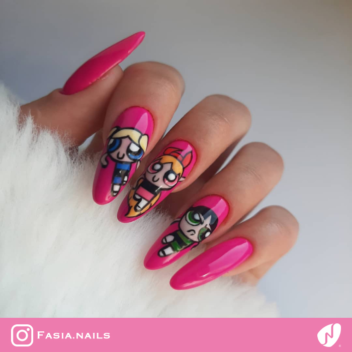 Almond Powerpuff Girls Nails